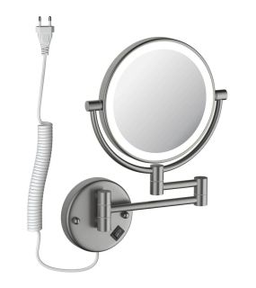 Зеркало косметическое настенное Aquatek AQ4915BGM с подсветкой 5х шлифованный чёрный хром