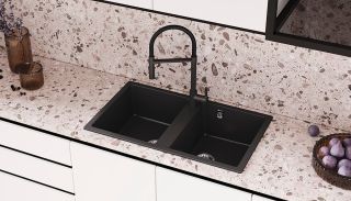 Смеситель для кухни Ulgran Classic U-024-343 с высоким гибким изливом антрацит