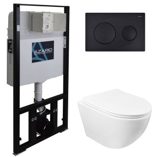 Сет AZARIO Gloria AZ-8010-1000+AZ-8200-0013+AZ-2003 инсталляция + унитаз с быстросъемным сидением микролифт + клавиша черная матовая