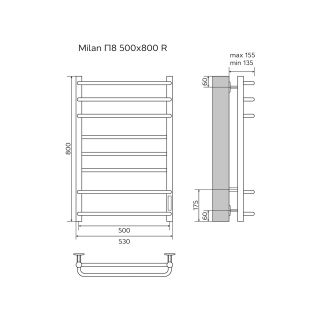 Полотенцесушитель электрический AZARIO MILAN AZ90858W 500/800 8 секций, тен справа, белый