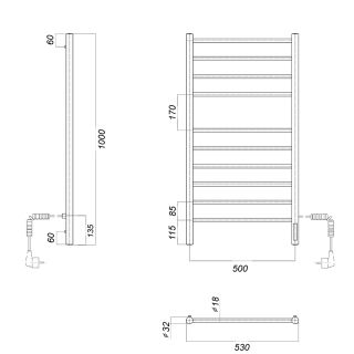 Полотенцесушитель электрический Domoterm Медея ДМТ П10 х500х1000 EK R хром