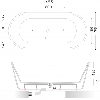 Акриловая ванна Art&Max 169x79см белый AM-520-1695-795