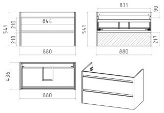 Подвесная тумба под раковину Brevita Balaton BAL-06090-03-012Я 90см белый/бежевый