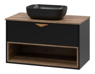 Подвесная тумба под раковину Brevita Bergen BER-07090-19-02-1Я с подсветкой 90см дуб Галифакс олово/чёрный