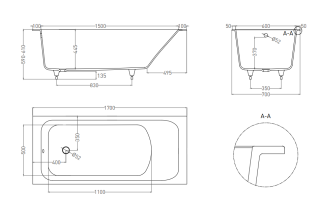 Ванна из искусственного камня Salini Orlanda S-Sense 102011GRF 170x70см RAL полностью