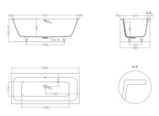 Ванна из искусственного камня Salini Orlanda Axis S-Stone 103222MRF 180x80см RAL полностью