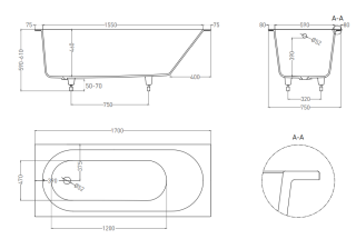 Ванна из искусственного камня Salini Ornella S-Stone 102321MRF 170x75см RAL полностью