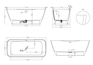 Ванна из искусственного камня Salini Agatha S-Stone 100221MRF 180x80см RAL полностью