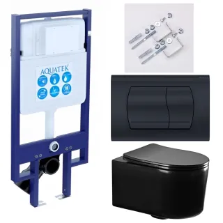 Комплект SET AQUATEK МИЯ-MB-049 4в1 унитаз с инсталляцией кнопкой и сиденьем микролифт