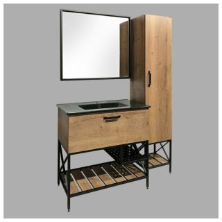 COMFORTY. Тумба-умывальник "Бредфорд-90" дуб темный с белой раковиной COMFORTY 90E