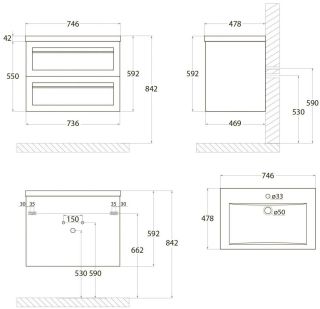 Подвесная тумба под раковину Art&Max Platino 75см бирюзовый матовый AM-Platino-750-2C-SO-TM