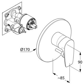 Встраиваемый смеситель для ванны и душа Kludi Pure&Solid хром 346500575