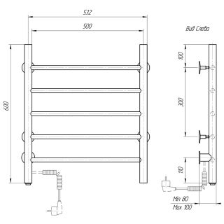 Полотенцесушитель электрический Domoterm Аврора DMT 109-5 50x60 EK L хром