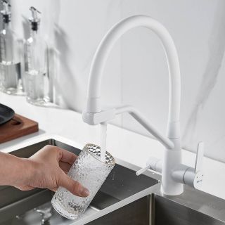 Смеситель для кухни Shevanik S968C с подключением фильтра белый