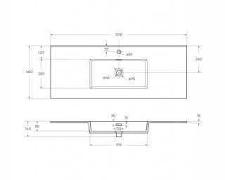 Раковина керамическая, 120 см CEZARES CZR-8002-120 белый