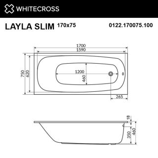 Гидромассажная ванна WHITECROSS Layla Slim 0122.170075.100.LINENANO.GL 170x75 см Line Nano золото