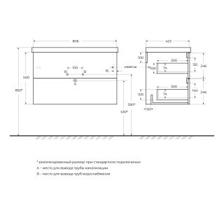 База под раковину подвесная BelBagno DUE-800-2C-SO-BM-P