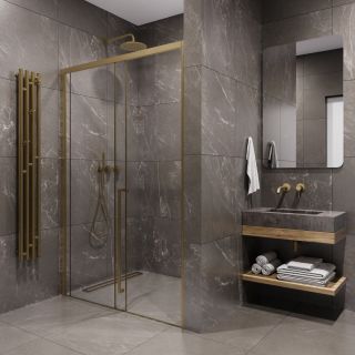 Душевая дверь в нишу Timo T54R 140 см правая золото матовое