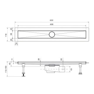 Душевой лоток Timo Drain System DS230106/03 60см с вставкой lines чёрный