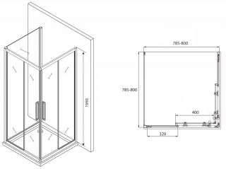 Душевой уголок ABBER Schwarzer Diamant 80x80см AG02080BH-S80B