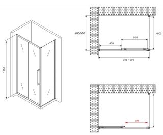 Душевой уголок ABBER Schwarzer Diamant AG30100MH-S50M 100x50см хром