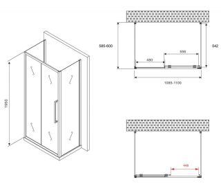 Душевой уголок ABBER Schwarzer Diamant AG30110MH-S60M-S60M 110x60см хром