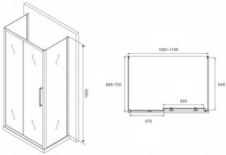 Душевой уголок ABBER Schwarzer Diamant AG30110MH-S70M-S70M 110x70см хром