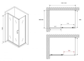 Душевой уголок ABBER Schwarzer Diamant AG30140B5-S50B5 140x50см чёрный