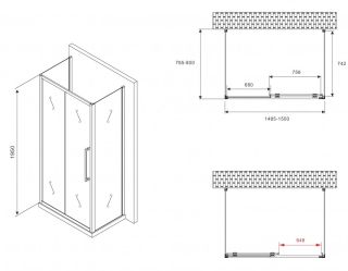 Душевой уголок ABBER Schwarzer Diamant AG30150BMH-S80BM-S80BM 150x80см чёрный
