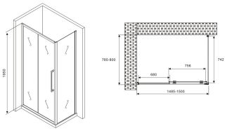 Душевой уголок ABBER Schwarzer Diamant AG30150MH-S80M 150x80см хром