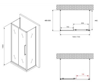 Душевой уголок ABBER Schwarzer Diamant AG30170MH-S50M-S50M 170x50см хром