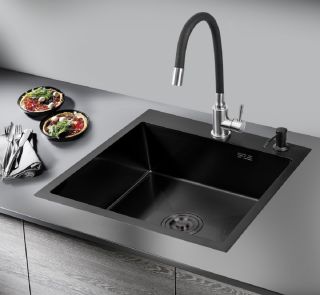 Кухонная мойка РМС MR-5050BL с корзиной и дозатором воронёная сталь