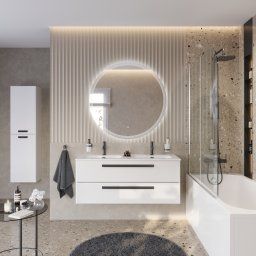 База под раковину Cezares подвесная с двумя выкатными ящиками для раковины с двумя чашами, Bianco Lucido, 1200x457x500, ECO-CER-N-1200-2C-SO-2-BL