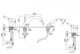 Смеситель на борт ванны однорычажный с выдвижным душем и переключателем, хром Cezares ELITE-BVDM-01-M