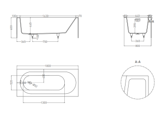 Ванна из искусственного камня Salini Fabia S-Sense 102612MRH 180x80см RAL снаружи
