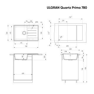Кухонная мойка Ulgran Quartz Prima 780-08 космос