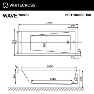 Гидромассажная ванна WHITECROSS Wave 0101.180080.100.SMARTNANO.GL 180x80 см Smart Nano золото