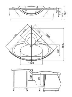 Акриловая ванна Gemy G9025 II B 155x155x70