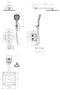 Душевая система скрытого монтажа Grocenberg GB5050BL с Термостатом Vernet (Франция) Черный матовый