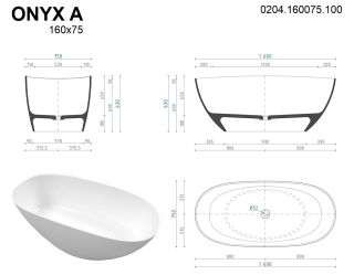 Ванна из искусственного камня Whitecross Onyx A 0204.160075.100 160x75см белый глянец