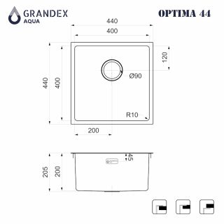 Кухонная мойка Grandex Aqua Optima 44 501135, сатин