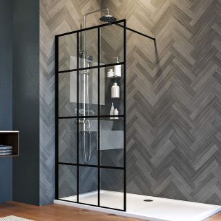 Душевая перегородка Veconi Korato KR-80, 800x2000, черный матовый, стекло прозрачное, принт клетка