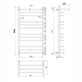 Полотенцесушитель водяной Indigo Brace LBCW100-50PBR с полкой 100x50 см чёрный муар