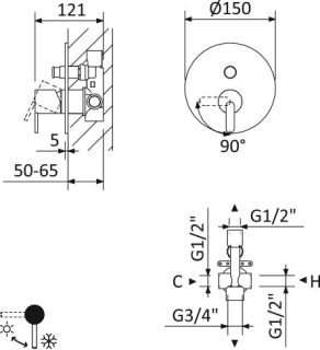 Встраиваемый смеситель для душа Cezares LEAF-VDIM-L-01 хром
