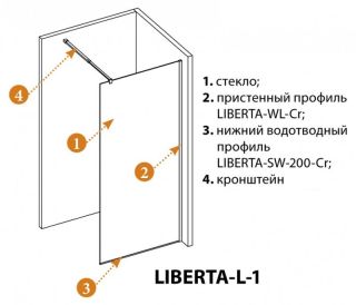 Душевая перегородка CEZARES LIBERTA-L-1-120-120-C-NERO кронштейн 120см