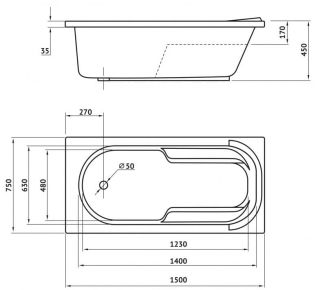 Акриловая ванна Berges Lumbo 150x75см белый 050001
