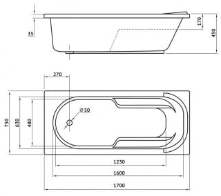 Акриловая ванна Berges Lumbo с каркасом 170x75см белый 050004 050006