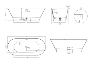 Ванна из искусственного камня Salini Mona S-Sense 102911GRF 180x80см RAL полностью