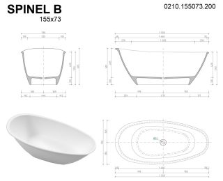 Ванна из искусственного камня Whitecross Spinel B 0210.155073.200 155x73см белый матовый