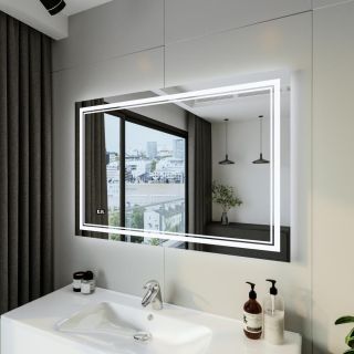 Зеркало с подсветкой Бриклаер Эстель-2 4627125414336 с часами 120 см на взмах руки